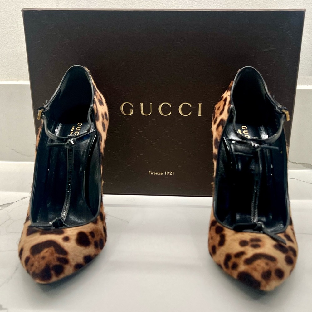 Gucci Beverly Leopard T-Strap Pump US 8/EU 38.5
